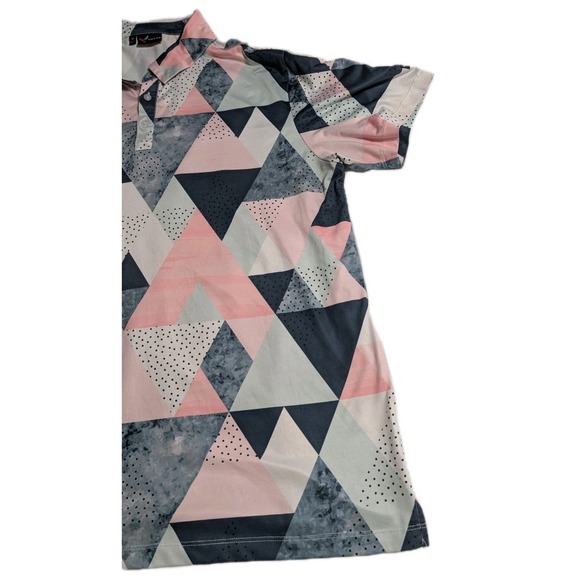 Yatta Golf XL Pink Gray Geometric Triangle Polo Performance Shirt VGC - Picture 3 of 9